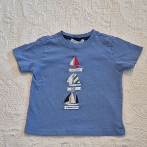 Janie and Jack boys 18 - 24 months light blue sailboat applique shirt VGUC